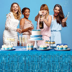 3 Pack Blue Series Table Skirts, 29x108" Metallic Foil Tinsel Fringe Table Skirt for Rectangle Tables Streamer Curtains Backdrop, Party Decorations for Birthdays, Weddings, Holidays