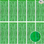 10 Pack Green Foil Curtain Backdrop 3.2ft x 9.8ft Metallic Tinsel Foil Fringe Curtains Streamer Photo Booth Backdrop for Birthday Party Engagement Bachelorette Party Decorations (Green)