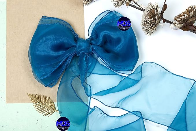 MDS Pack of 10 PCS Organza Chair Sashes Wider Dining Chair Bows Ribbon Tie Back for Wedding Party Birthday Bridal Shower Reception Event Banquet Home Chair Cover Decoration - Dark Teal