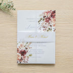 PONATIA 50PCS Vellum Jackets for 5x7 Invitation Cards- 135GSM Burnt Orange Floral Printed Vellum Sleeves, Quinceanera Wedding Invitation Cards Wraps, Transparent Christmas Gift Cards Jackets