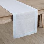 Solino Home Linen Light Blue Table Runner 108 Inches Long - 100% Pure Linen 14 x 108 Inch Table Runner - Classic Hemstitch