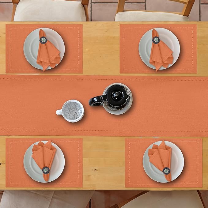 Ruvanti Linen Table Runner 90 Inches, Classic Hemstitch, Washable, Reusable, Non-Slipping, Stain Resistant- Perfect for Parties, Weddings, Dinners, Thanksgiving, Christmas, Indoor use – Orange