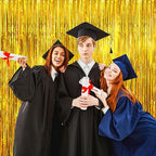 BTSD-home Gold Foil Fringe Curtain, Metallic Photo Booth Backdrop Tinsel Door Curtains for Wedding Birthday Bridal Shower Baby Shower Bachelorette Christmas Party Decorations(4 Pack, 8ft x 3ft)
