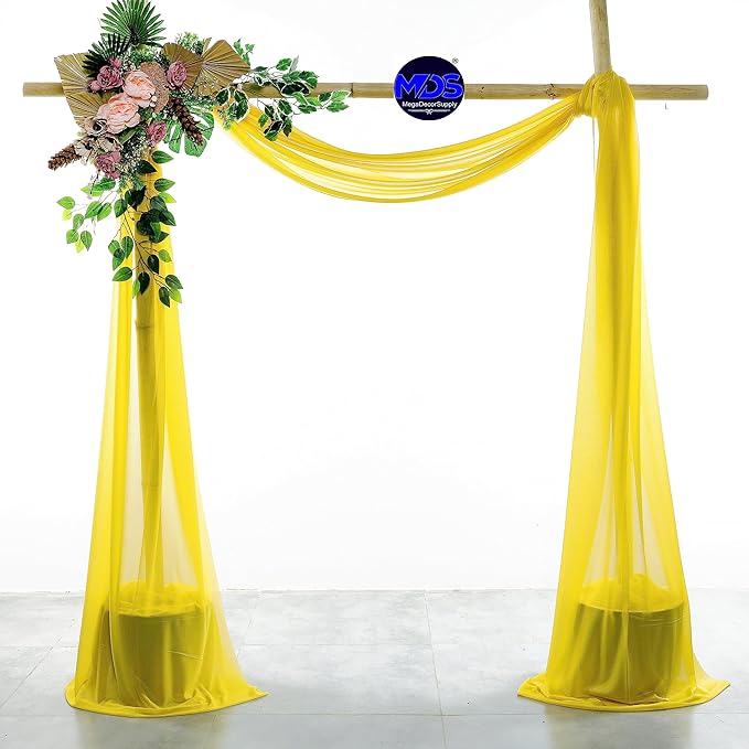 MDS Halloween Chiffon Draping Fabric - 1 Panel, 30" Wide x 50ft Long - Sheer Spooky Arbor & Canopy Drapery for Haunted House Backdrops, Party Ceilings, DIY Costumes & Themed Events - Yellow