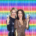BRAVESHINE Fringe Backdrop Tinsel Foil Curtains - 2 Pack Colorful Metallic Streamers Backdrops for Doorway Decor/80's/90's/Dance/Graduates/Rainbows-Theme/Candylands/Kids Birthdays Party Decorations