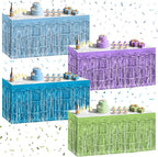 4 Pack Blue Lime Green Purple Series Table Skirts, 29x108" Metallic Foil Tinsel Fringe Table Skirt for Rectangle Tables Streamer Curtains Backdrop, Party Decorations for Birthdays, Weddings, Holidays