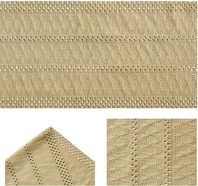 Artoid Mode Burlap Brown Farmhouse Woven Rustic Hollow Table Runner, Seasonal Holiday Hollow Kitchen Dining Table Decoration for Home Party Decor 12x60 Inch