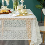 Lace Tablecloth Leaf Pattern Warp Knitting Fabric Solid White Rectangle/Oblong Table Cover for Kitchen Dining Farmhouse Wedding Party Decor Ivory, 55x84 Inch