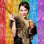 2Pack Rainbow Foil Fringe Curtains Backdrop Decorations, Rainbow Metallic Tinsel Foil Streamers Curtain Photo Booth Background for Birthday Wedding Engagement Bridal Shower Unicorn Party Decorations