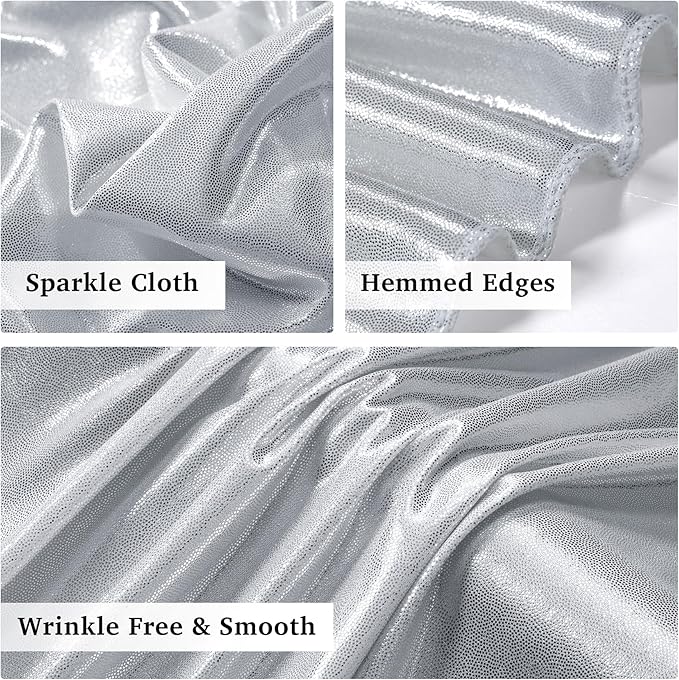 10ft x 10ft Silver Sequin Backdrop Curtain for Parties, Wrinkle Free Thick Glitter Photo Backdrop Drapes 2 Panels 5x10FT Back Drop Cloth Shiny Fabric for Wedding Birthday Photography Background