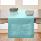 Solino Home Linen Aqua Blue Table Runner 72 Inches Long - 100% Pure Linen Hemstitch Table Runner 14 x 72 Inch for Dresser, Dining - Classic Hemstitch