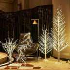 Hairui Lighted Branches with Iredescent Glitter 120 Fairy Lights USB Plug in and Battery Operated with Timer, White Twig Branches with Lights 32IN for Home Christmas Decorations Inside