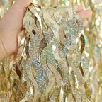 4 Pack Champagne Gold Fringe Curtain Backdrop - CYLMFC 3.3 ft x 6.6 ft Shimmer Wavy Foil Curtain for Birthday Party, Yellow Fringe Backdrop Streamers Party Decorations