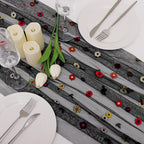 BINBE 6pcs Black Daisy Fall Table Runner Embroidery Gauze 10FT Florals Seasonal Tulle Holiday Birthday Kitchen Dining Table Decor for Home Party
