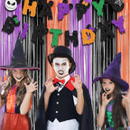 Black Purple Orange Party Streamers - GREATRIL Foil Fringe Backdrop for Hocu Birthdays Halloween Party Supplies - 3.2ft X 8.2ft - 2 Packs