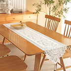 Tinsow 2 Pack Cotton Crochet Lace Rectangular Table Runner Dresser Scarf Doilies (White Style, 13" X 71")