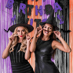 Black Purple Orange Party Streamers - GREATRIL Foil Fringe Backdrop for Hocu Birthdays Halloween Party Supplies - 3.2ft X 8.2ft - 2 Packs