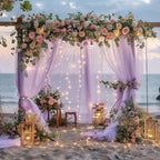 Tulle Backdrop Curtain with Lights String 10FT X 8FT Lavender Sheer Tulle Backdrop Curtains for Wedding Birthday Party Reception Photo Booth Background Decorations (2 Panels 5x8FT)