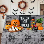 Black Tablecloth Halloween Lace Table Fabric 2pcs 60x120 Inch for Scary Movies Rustic Wedding Bridal Shower Party Decoration Rectangle Overlay Vintage Embroidered Reception Table Cloth Decor