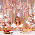 Foil Fringe Curtains Party Decorations - Melsan 3 Pack 3.2 x 8.2 ft Tinsel Curtain Party Photo Backdrop for Birthday Party Baby Shower Rose Gold
