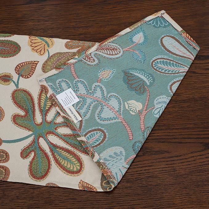 Mika Home Tropical Leaf Table Runner for Home Decor 13X90 Inches Teal Brown Seasonal Dining Table Decoration for Home