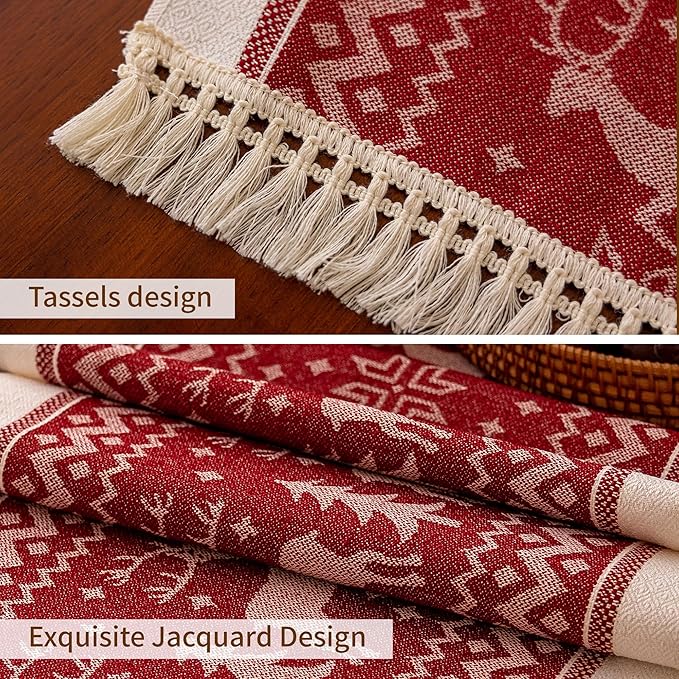 Table Runners 138 Inches,Elk Table Runner with Tassel Fringe,Christmas Table Runner for Party，Coffee Table, Festival