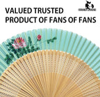 FANSOF.FANS Premium Floral Silk Fabric Border Handheld Folding Fan with Grade A Bamboo Ribs for Women Girls Event Birthday Wedding Favour with Tassel (Single Flower Border - Turqoise)