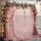 Tulle Backdrop Curtain with Lights String 10FT X 10FT Dusty Rose Sheer Tulle Backdrop Curtains for Wedding Birthday Party Reception Photo Booth Background Decorations (2 Panels 5x10FT)