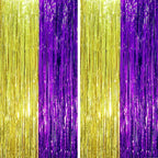 2 Pack Purple and Gold Foil Fringe Backdrop Curtains, Tinsel Streamers Party Decorations, Fringe Backdrop, Door Shimmer for Graduation or Birthday Party