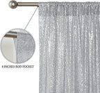 Sugargirl Silver Sequin Backdrop Curtain 4 Panels 2FTx8FT Glitter Silver Background Drapes Sparkle Photography Backdrop for Party Wedding Birthday Wall Decoration