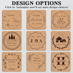 Custom Coasters Personalized Cork Coasters Bulk with Logo Wedding Personalized Cork Natural Wood Engraved Drink for Wedding Favors (Cork Coasters - Square)