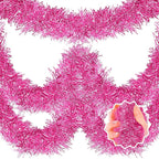 50 Feet Pink Christmas Tinsel Garland, Metallic Foil Twist Banner Wall Hanging Tinsel Streamers Backdrop for Parade Floats, Christmas, Mother's Day, Birthday Party Decorations(2in x 50ft)