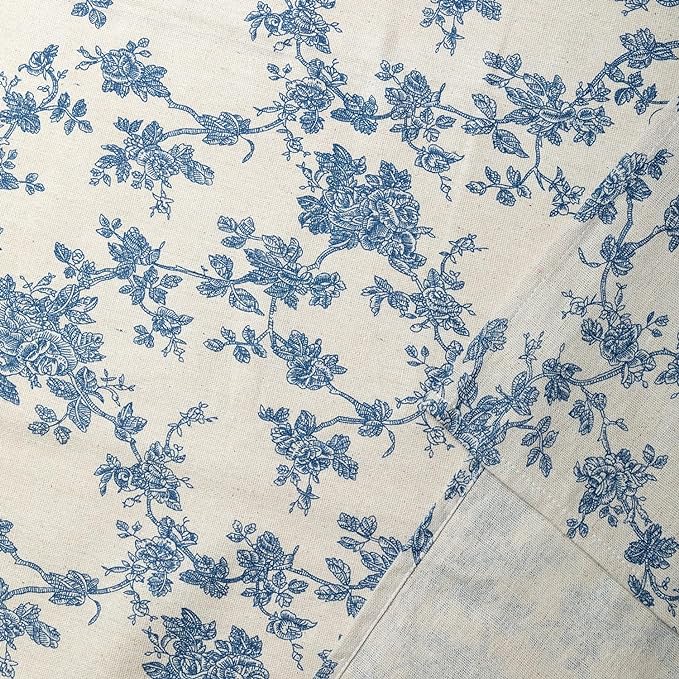 Pastoral Rectangle Tablecloth - 60 x 102 Inch - Beige Linen Table Cloth - Washable Table Cover with Dust-Proof Wrinkle Resistant for Restaurant, Picnic, Indoor and Outdoor Dining, Floral (Dark Blue)
