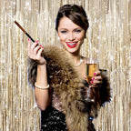 2Pack Champagne Gold Foil Fringe Backdrop Curtains, Tinsel Door Streamers, Fringe Backdrop for Graduation New Years Eve, Graduation, Birthday, Wedding, Baby Shower, Gender Reveal, Disco Party Decors