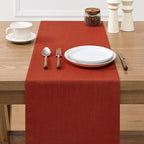 ZeeMart Linen Textured Border Table Runner, 14 x 60 Inch Orange, Farmhouse Style Burnt Orange Fall Table Runners 60 Inches Long, Easy Care Everyday Polyester Table Runner