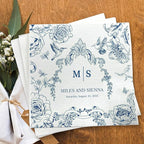 Custom Wedding Cocktail Napkins, Blue Floral Cocktail Napkins, Personalized Paper Napkin for Wedding Reception, Blue and White Flower Paper for Bridal, Engagement Party, Bridal Shower