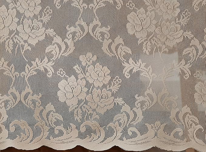 LinenZone Linen Oval Tablecloth for Rustic Vintage Decor - Sheer Lace Works Great as Wedding, Thanksgiving or Christmas Tablecloth (Mia Oval 84, Linen)