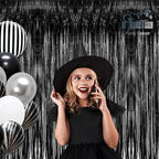 Black Tinsel Backdrop Curtain - GREATRIL Tinsel Curtain Party Backdrop Streamers for Wizard Birthdays/Stranger Theme/Doorway/Halloween Decorations Party - 2 Packs
