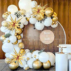White and Gold Balloons Garland Arch Kit, 130Pcs White Metallic Gold Confetti Balloon with Star Foil Balloons for Birthday Wedding Engagements Graduation Baby Shower Anniversary Party Decorations