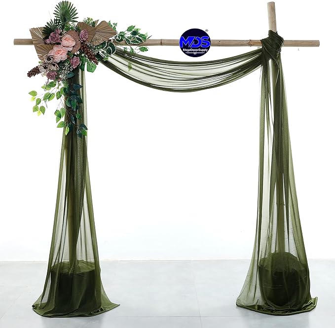 MDS Halloween Chiffon Draping Fabric - 1 Panel, 30" Wide x 50ft Long - Sheer Spooky Arbor & Canopy Drapery for Haunted House Backdrops, Party Ceilings, DIY Costumes & Themed Events - Olive Green