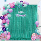 Backdrop Curtains for Mermaid Party Decor - 4 Panels 2FT x 8FT Lake Green Sequin Background Drapes for Wedding Bridal Birthday Party