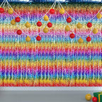 Jutom 6 Pieces 3.3 x 6.6 ft Wavy Tinsel Foil Fringe Curtains Foil Fringe Streamer Backdrop Party Curtain for Sea Mermaid Baby Shower Birthday Party Decoration (Rainbow)