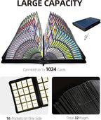 16 Pockets Premium Card Binder 1024 Cards Trading Card Binders Side Load Card Storage Display Album(16 Pocket 1024 Card Slot,Blue)