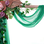 VDS Pack of 3 Panel (30 Inch X 20 Feet) Wedding Arch Draping Fabric Sheer Chiffon Fabric Drapery for Wedding Ceremony Reception Swag Backdrop Canopy Chuppah ARBO Altars Decoration (Emerald)
