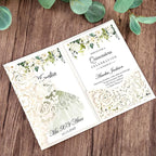 DORIS HOME 50pcs Laser Cut Quinceanera Invitations Green and Ivory White, 4.7x7.1 Personalized Quince Invitations for 15th Birthday, Invitation cards for Sweet 16 with Envelopes