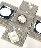 Chardin home Natural Jute Table Runner 13x48 Inch – Vintage Boho Rustic Table Decor – Handwoven Table Runner in Natural Jute and Black – Farmhouse Dining or Console Table Accent