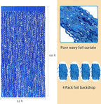 4 Pack Navy Blue Wavy Foil Fringe Curtains Party Decorations - 3.3 ft x 6.6 ft Streamer Tinsel Curtain Party Photo Backdrops for Birthday Party