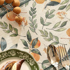 patdrea Designer Vintage Fresh Farmhouse Extra Long Linen Table Runner 118 Inch Long, Green and Orange Pattern Table Mat, Decor for Kitchen Dining Table Coffee Table Cabinet Christmas,16"*118"