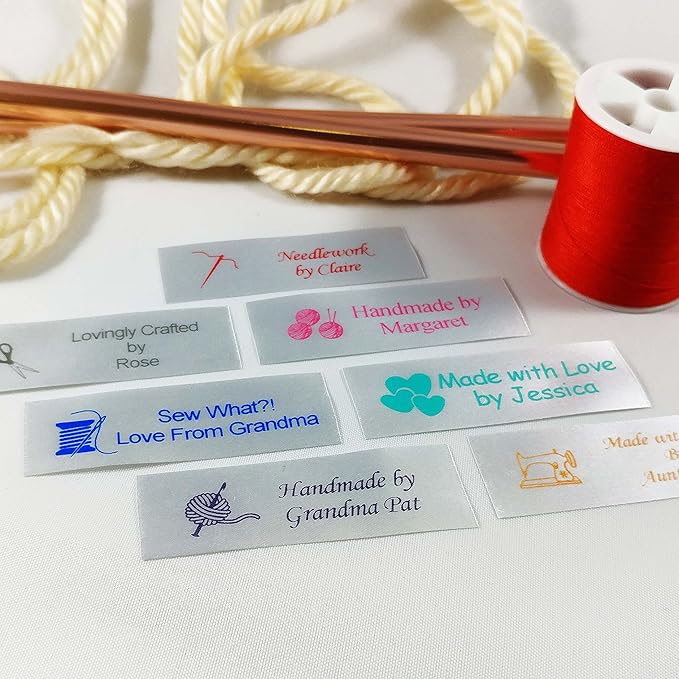 Personalized Satin Sewing Labels for Knitting, Quilting and Sewing Crafts 3/4" x 2 1/2" (20mm x 60mm) (100)