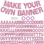 BEISHIDA 116 PCS A-Z Glitter Pink DIY Letter Banner Kit Make Your Own Banner，Including 111 Letters and Numbers 3 Rope and 2 Threading Device,Customized for Birthday Graduation Wedding Party Decor